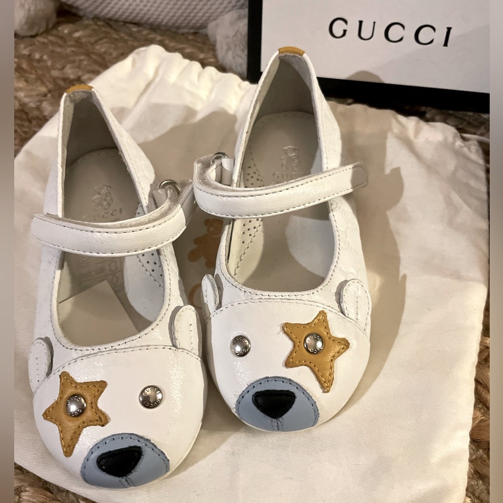 GUCCI shoes kids girls leather Bear toe Shoes.Size E21/22 US 5/6 w/Gucci Dustbag